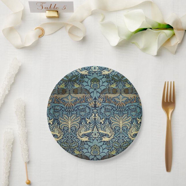 William Morris Peacock and Dragon Woven Design Paper Plates (Wedding)