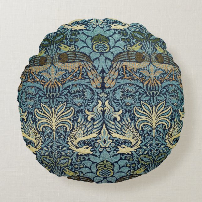 William Morris Peacock and Dragon Woven Design Round Pillow (Front)