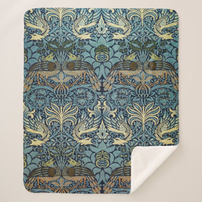 William Morris Peacock and Dragon Woven Design Sherpa Blanket (Front)