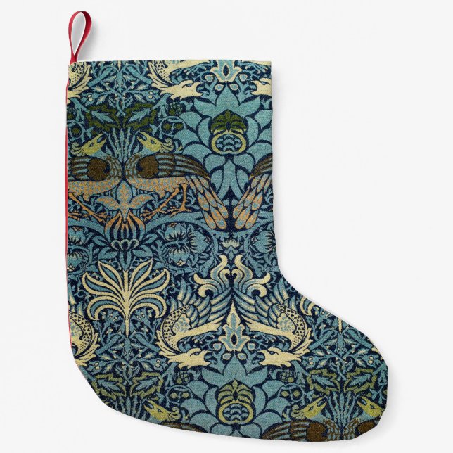 William Morris Peacock and Dragon Woven Design Small Christmas Stocking (Front)