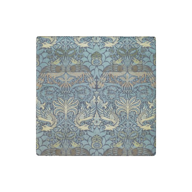 William Morris Peacock and Dragon Woven Design Stone Magnet (Front)