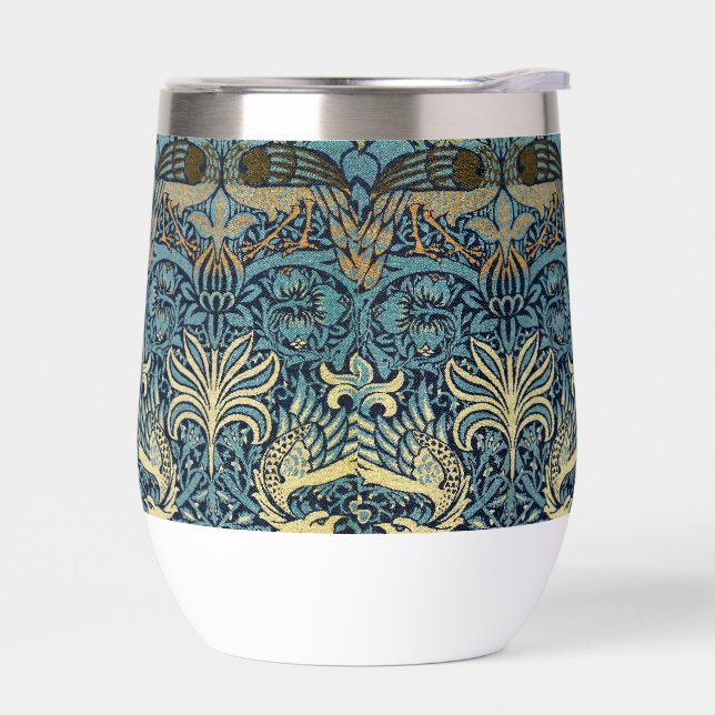 William Morris Peacock and Dragon Woven Design Thermal Wine Tumbler (Left)