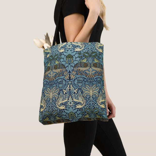 William Morris Peacock and Dragon Woven Design Tote Bag (Close Up)