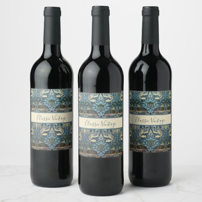 William Morris Peacock and Dragon Woven Design Wine Label (Bottles)