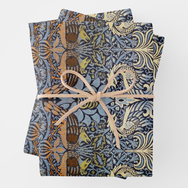 William Morris, Peacock and Dragon Wrapping Paper Sheets (In situ)
