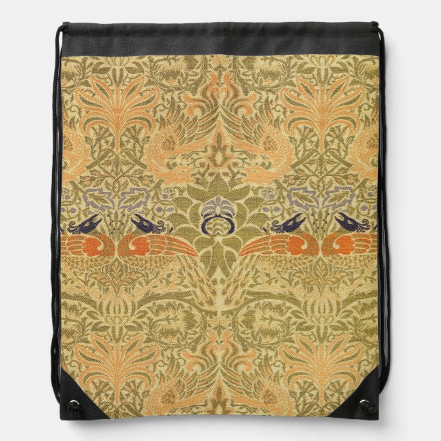 William Morris Peacock & Dragon Arts & Crafts Drawstring Bag (Front)