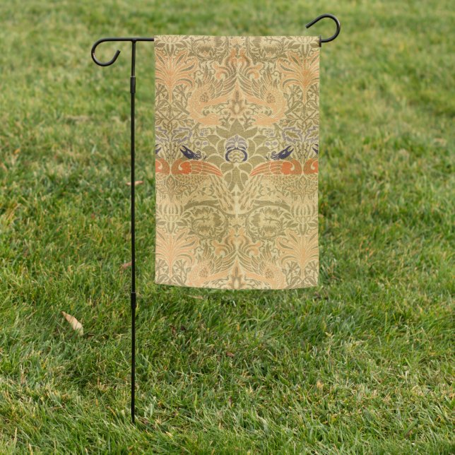 William Morris Peacock & Dragon Arts & Crafts Garden Flag (In SItu)