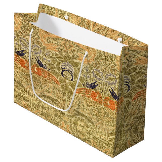William Morris Peacock & Dragon Arts & Crafts Large Gift Bag (Front Angled)
