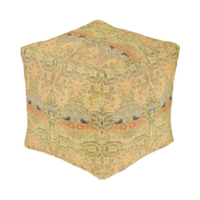 William Morris Peacock & Dragon Arts & Crafts Pouf (Angled Back)