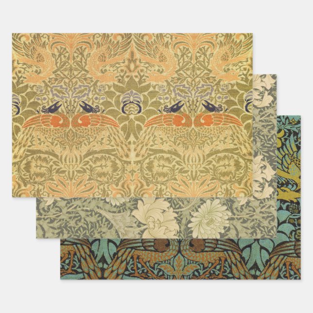 William Morris Peacock & Dragon Arts & Crafts Wrapping Paper Sheets (Set)