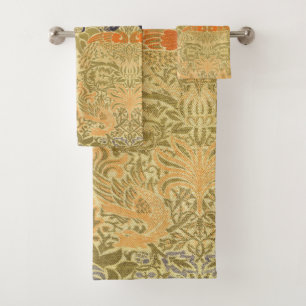 William Morris Peacock Dragon Vintage Arts Crafts Bath Towel Set