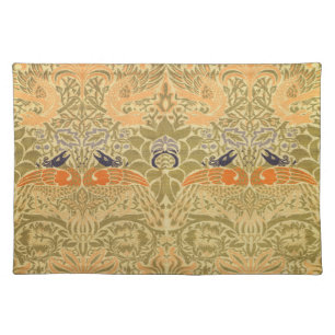 William Morris Peacock Dragon Vintage Arts Crafts Cloth Placemat