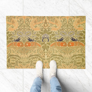 William Morris Peacock Dragon Vintage Arts Crafts Doormat