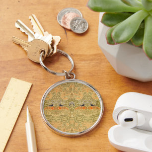 William Morris Peacock Dragon Vintage Arts Crafts Keychain