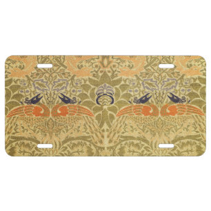 William Morris Peacock Dragon Vintage Arts Crafts  License Plate