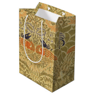 William Morris Peacock Dragon Vintage Arts Crafts  Medium Gift Bag