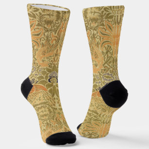 William Morris Peacock Dragon Vintage Arts Crafts Socks
