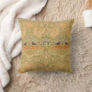 William Morris Peacock Dragon Vintage Arts Crafts Throw Pillow
