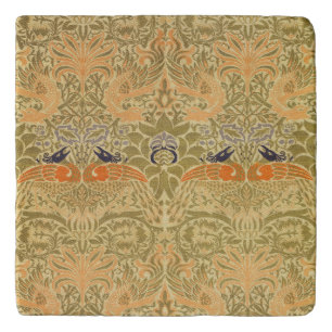 William Morris Peacock Dragon Vintage Arts Crafts Trivet