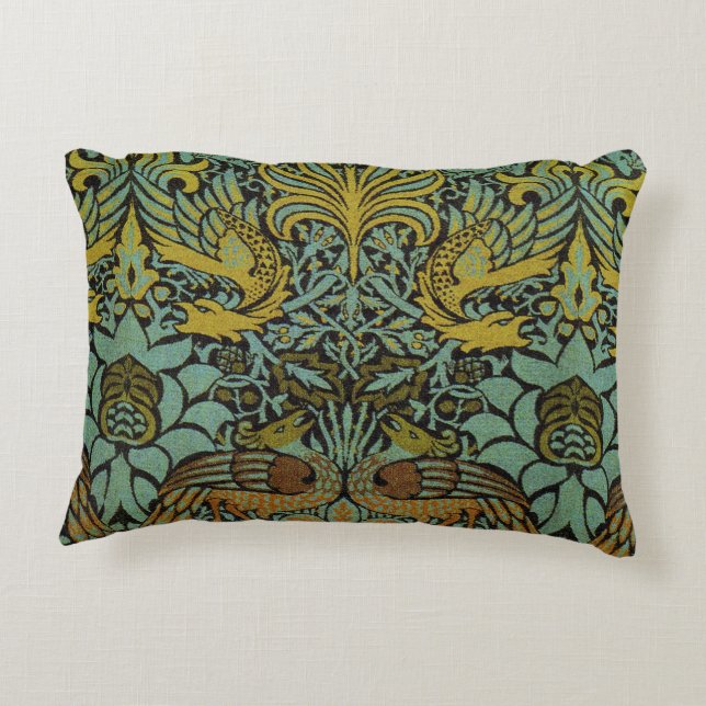 William Morris Peacock Dragon Wallpaper  Accent Pillow (Back)