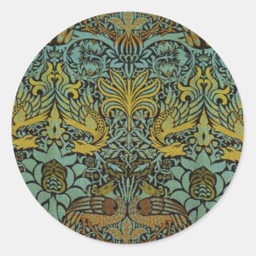 William Morris Peacock Dragon Wallpaper  Classic Round Sticker