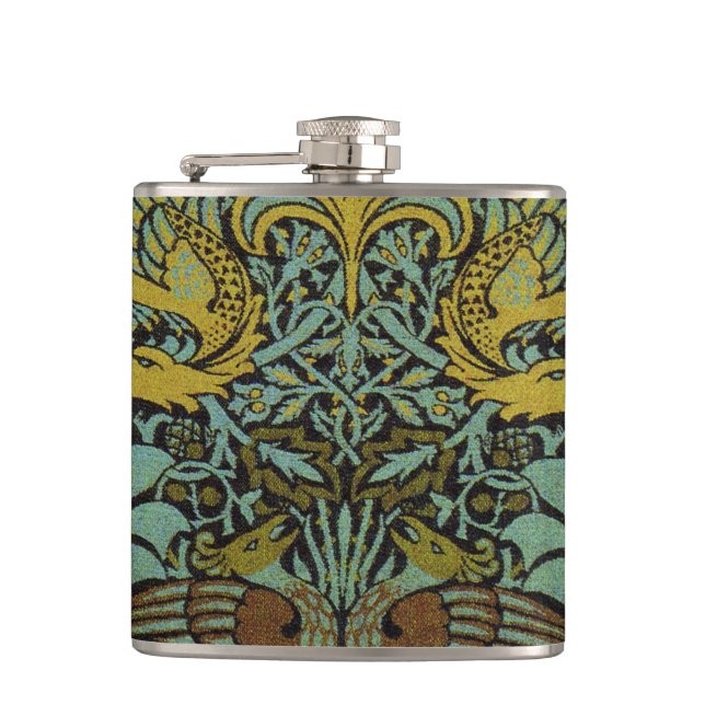 William Morris Peacock Dragon Wallpaper  Flask (Front)