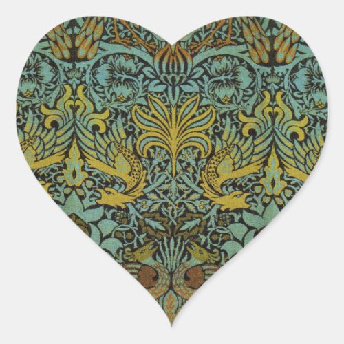 William Morris Peacock Dragon Wallpaper  Heart Sticker