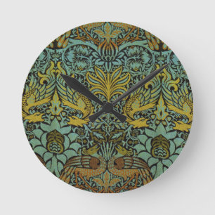 William Morris Peacock Dragon Wallpaper Round Clock