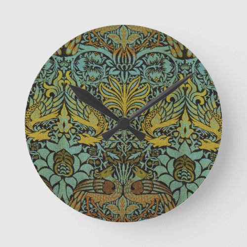 William Morris Peacock Dragon Wallpaper  Round Clock