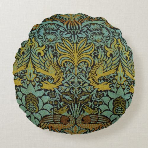 William Morris Peacock Dragon Wallpaper  Round Pillow