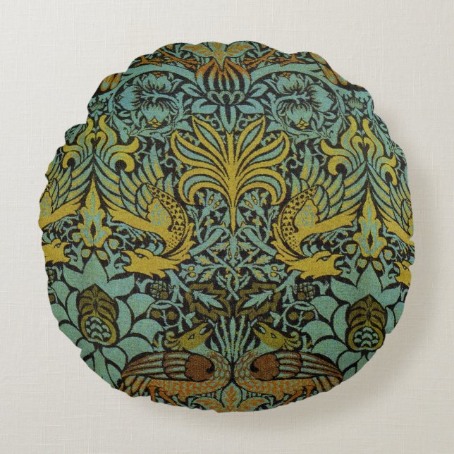 William Morris Peacock Dragon Wallpaper  Round Pillow (Front)