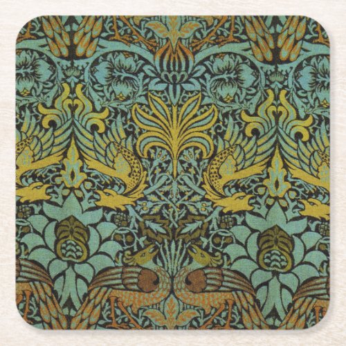 William Morris Peacock Dragon Wallpaper  Square Paper Coaster