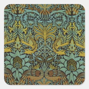 William Morris Peacock Dragon Wallpaper Square Sticker