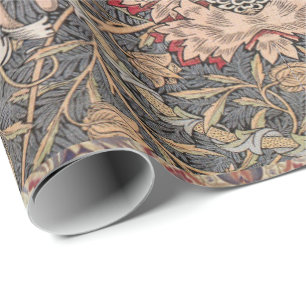 William Morris  Peacock Floral Peach Green  Wrapping Paper