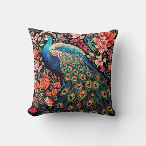 William Morris Peacock Throw Cotton Pillow