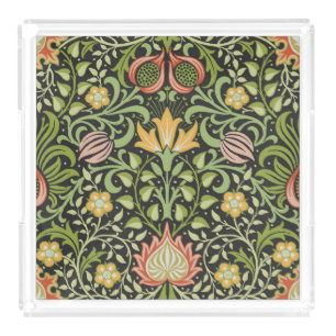 William Morris Persian Black Floral Tile Art Acrylic Tray