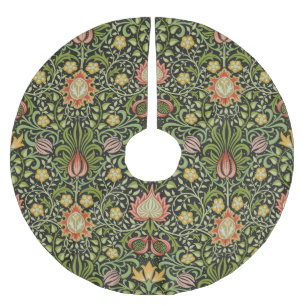 William Morris Persian Black Floral Tile Art Brushed Polyester Tree Skirt
