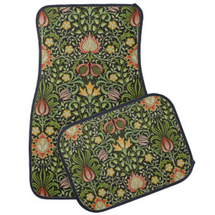 William Morris Persian Black Floral Tile Art Car Floor Mat