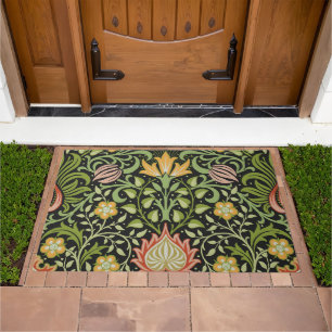 William Morris Persian Black Floral Tile Art Doormat