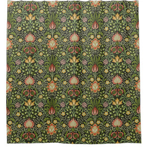 William Morris Persian Black Floral Tile Art Shower Curtain