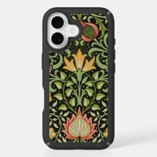 William Morris Persian Black Floral Tile Art iPhone 16 Case