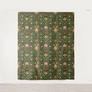 William Morris Persian Black Floral Tile Art Tapestry