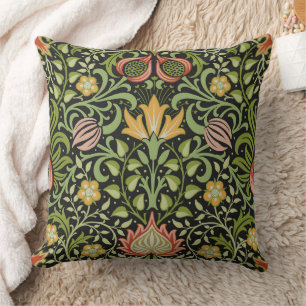 William Morris Persian Black Floral Tile Art Throw Pillow