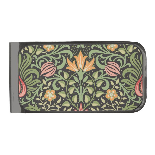 William Morris Persian Floral Antique Gunmetal Finish Money Clip (Front)