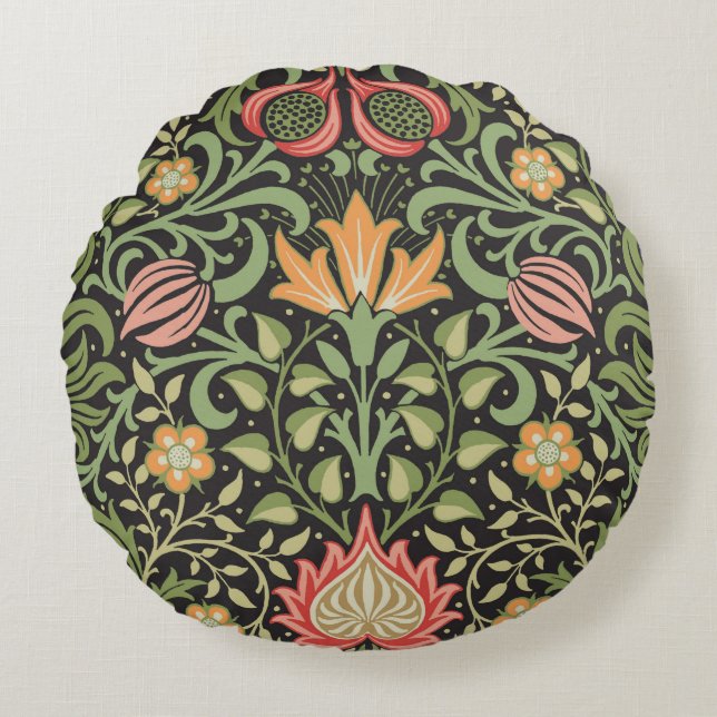 William Morris Persian Floral Antique Round Pillow (Front)