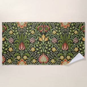 William Morris Persian Floral Botanical Design Beach Towel