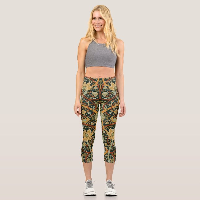William Morris Persian Oriental Carpet Art Capri Leggings (Front)