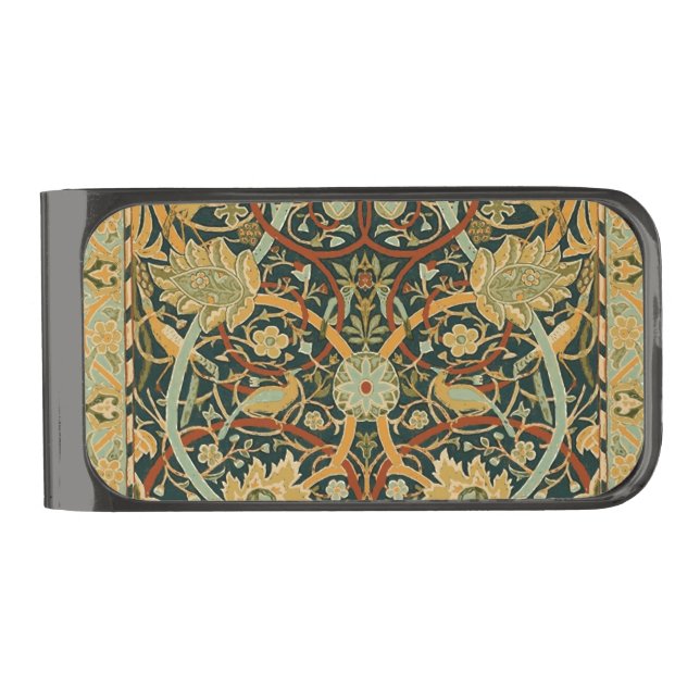 William Morris Persian Oriental Carpet Art Gunmetal Finish Money Clip (Front)