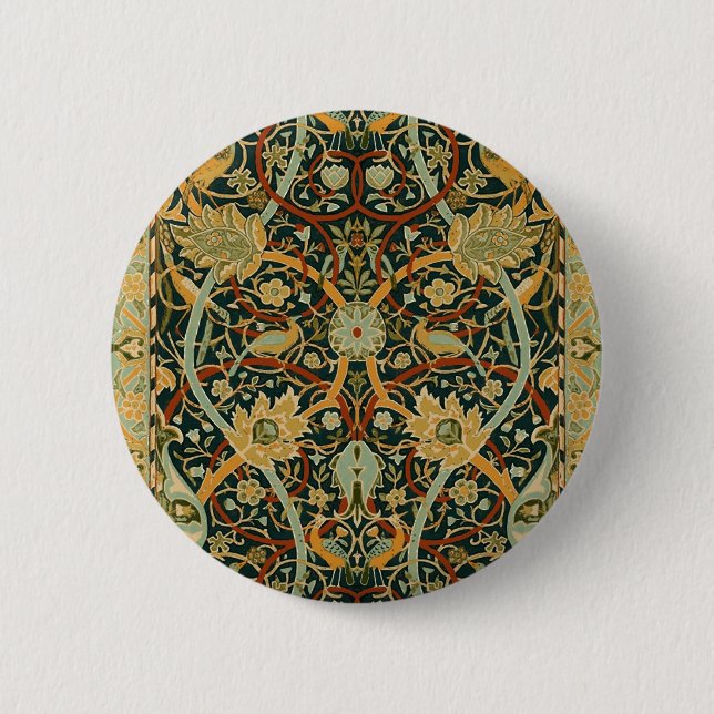 William Morris Persian Oriental Carpet Art Pinback Button (Front)
