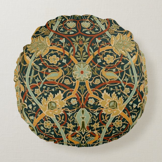 William Morris Persian Oriental Carpet Art Round Pillow (Front)